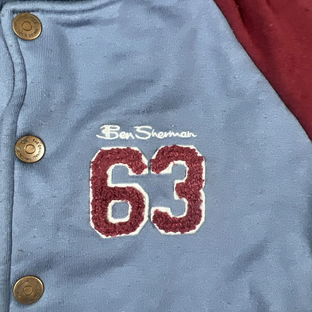 Ben Sherman 63 Logo Jacket Kids Blue Maroon Snap Front‎ Raglan Sleeve Rib Cuffs